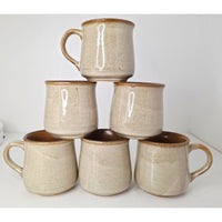 VINTAGE *NEW* 1970's Brown and Cream Korean Hand-Painted Stoneware Mugs Set of 6