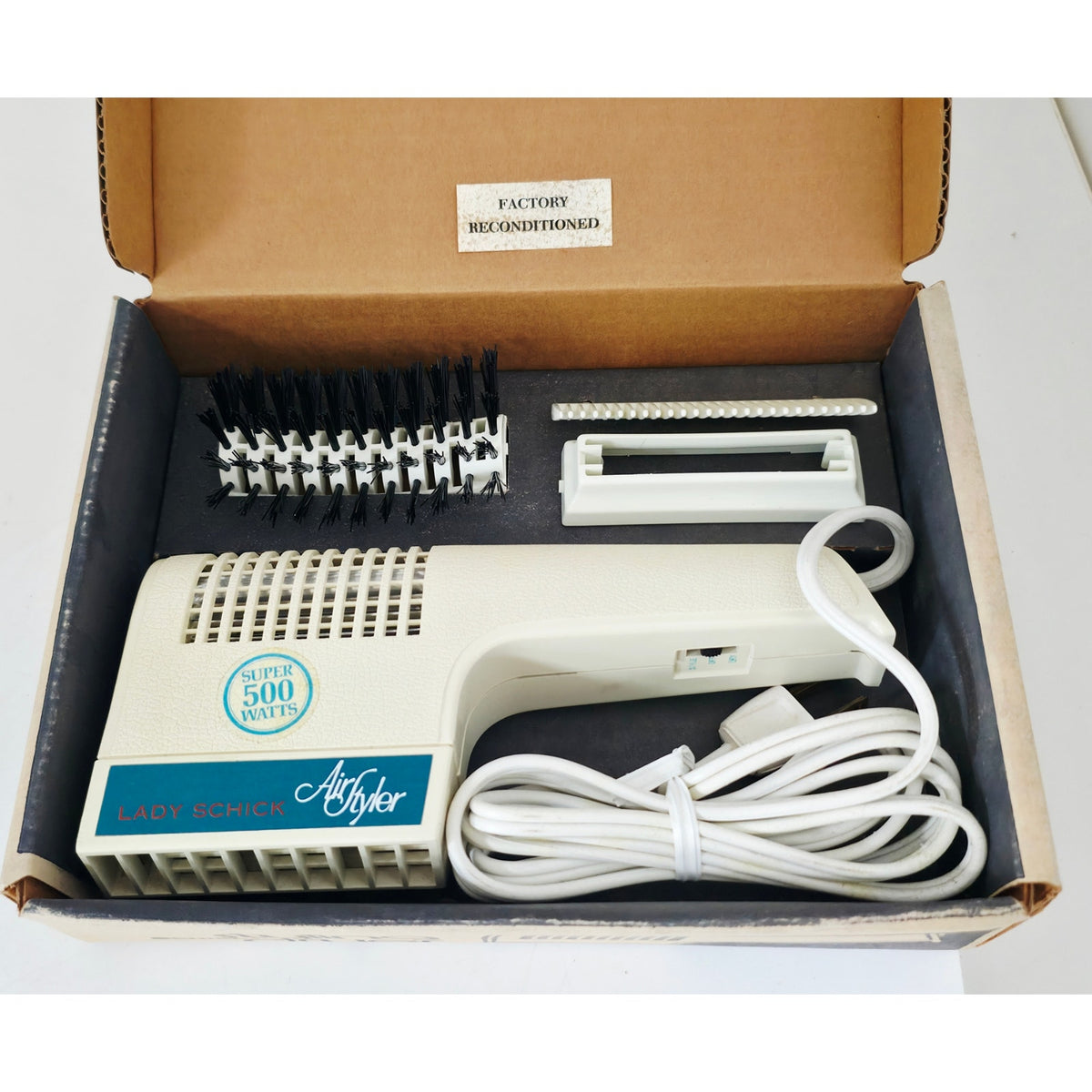 VINTAGE *PRISTINE* 1970's Lady Schick 500W Air Styler  Hair Dryer - White