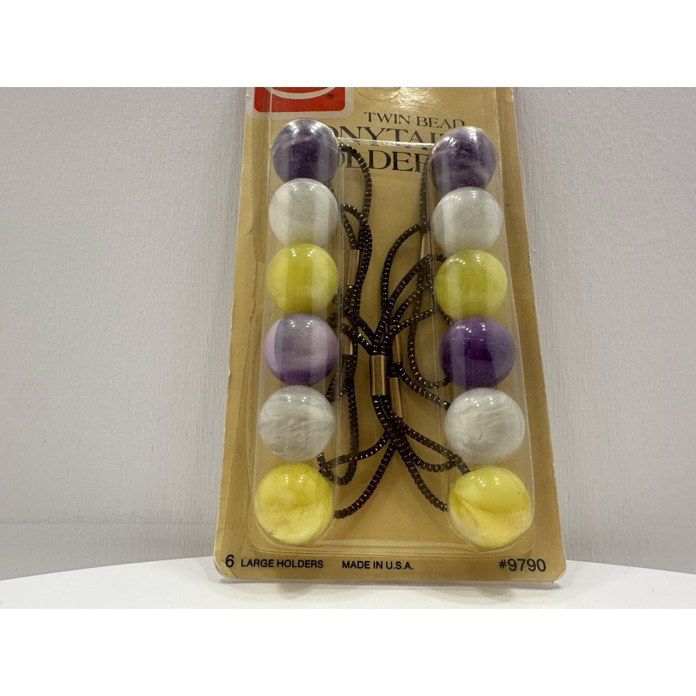 VINTAGE *NEW* 1982 Goody 9790 Twin Bead Marble Ponytail Holders