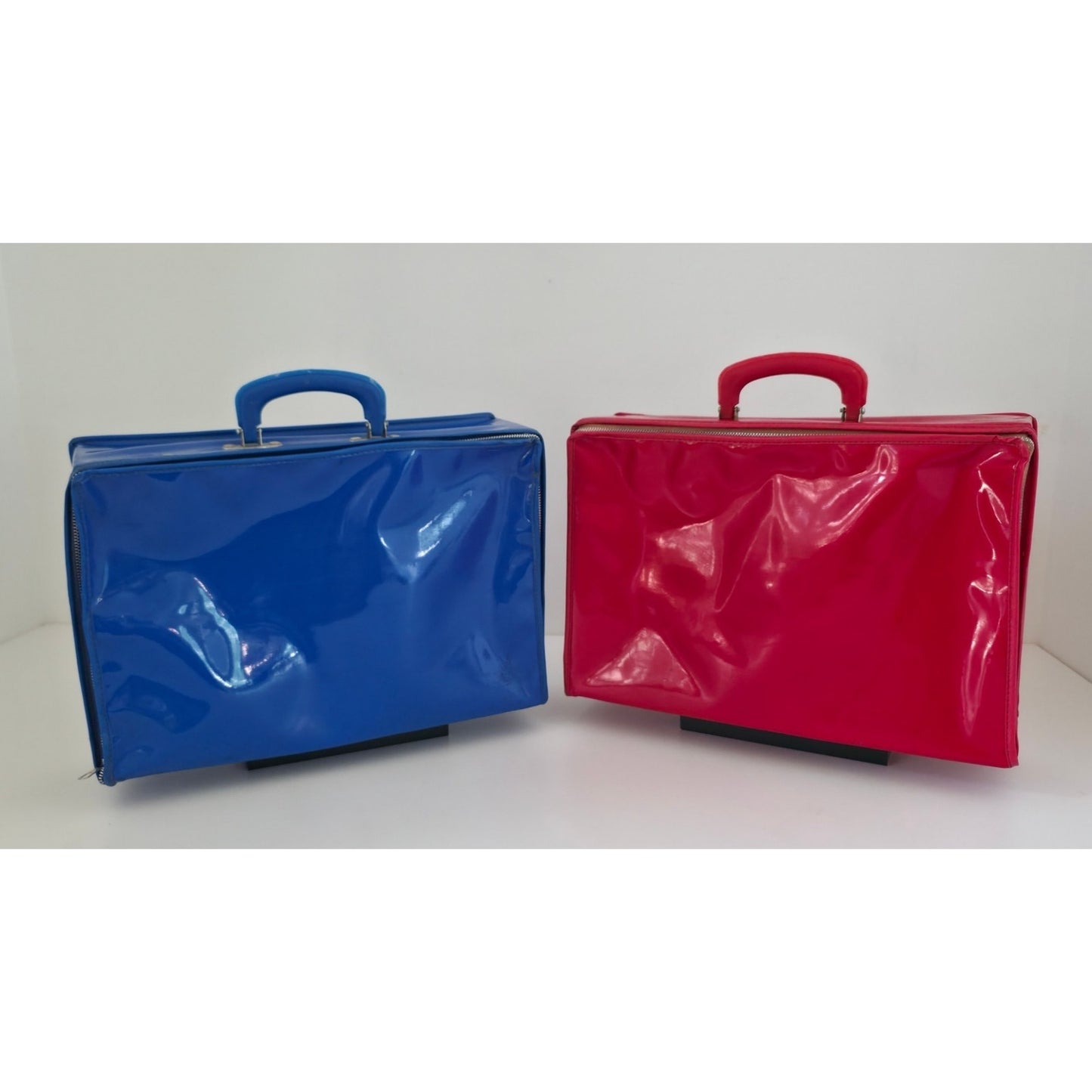 VINTAGE *NEW* 1970's Vinyl Carrying Case Blue and Red Set of 2