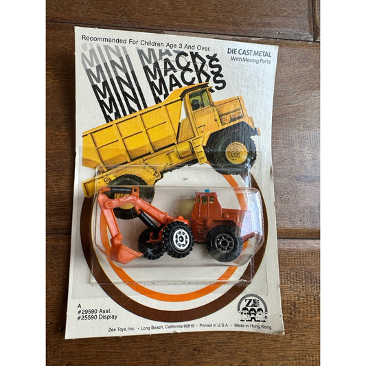 VINTAGE *NEW* 1980's Zee Mini Macks Die Cast Metal Orange Hydraulic Excavator
