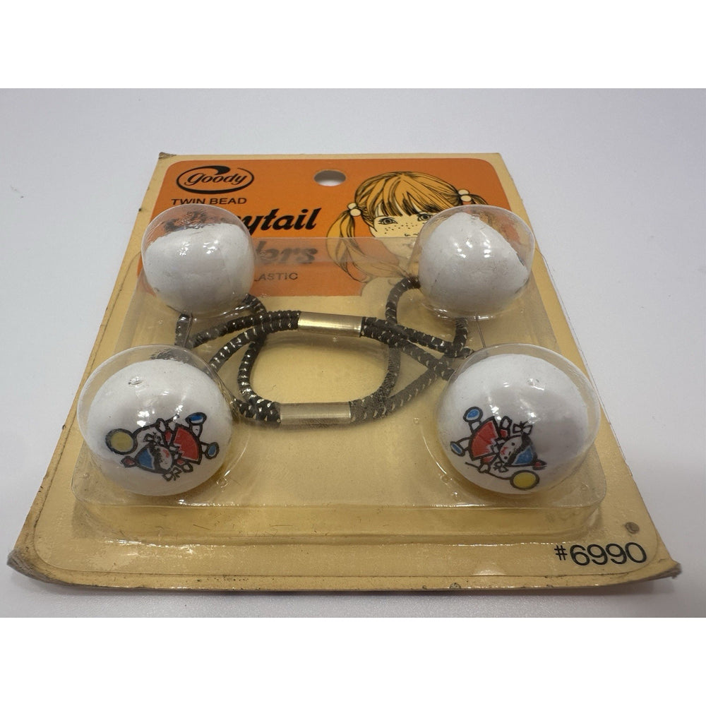 VINTAGE *NEW* 1975 Goody 6990 Twin Bead Ponytail Holders with Doll Art Set of 2