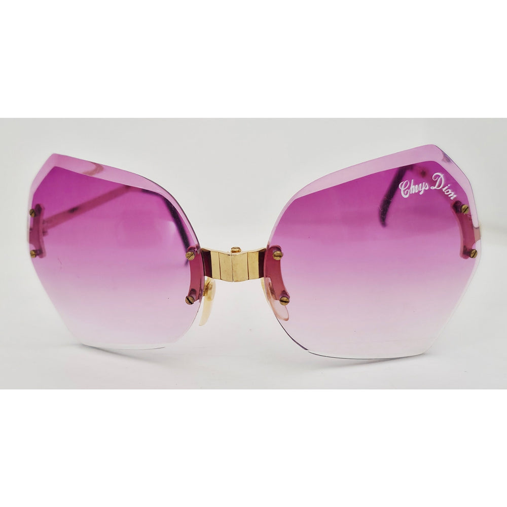 VINTAGE *NEW* 1970's Chrys Dior Gold Folding with Purple Lens Sunglasses & Case
