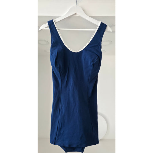 VINTAGE *NEW* 1960's Women's Navy Blue One Piece Swimsuit | Bathing Suit Size 44 USA