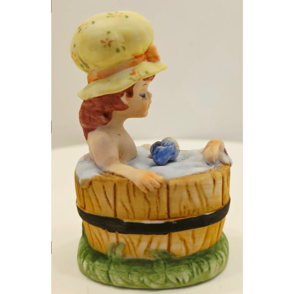 VINTAGE *NEW* 1960's Girl in Tub with Blue Bird - Figurine