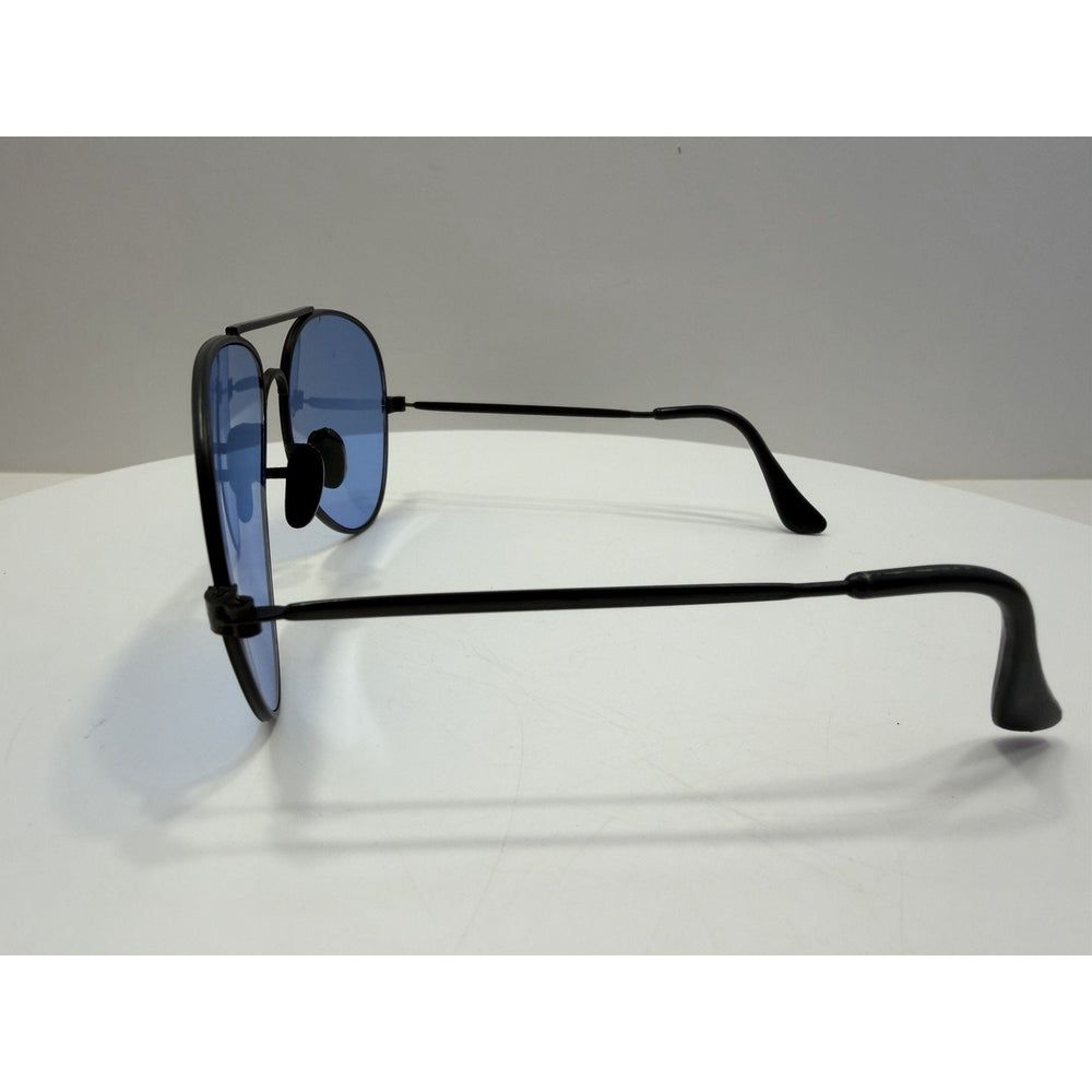 VINTAGE *NEW* 1970's Aviator Black Metal Frame with Blue Tinted Lens Sunglasses
