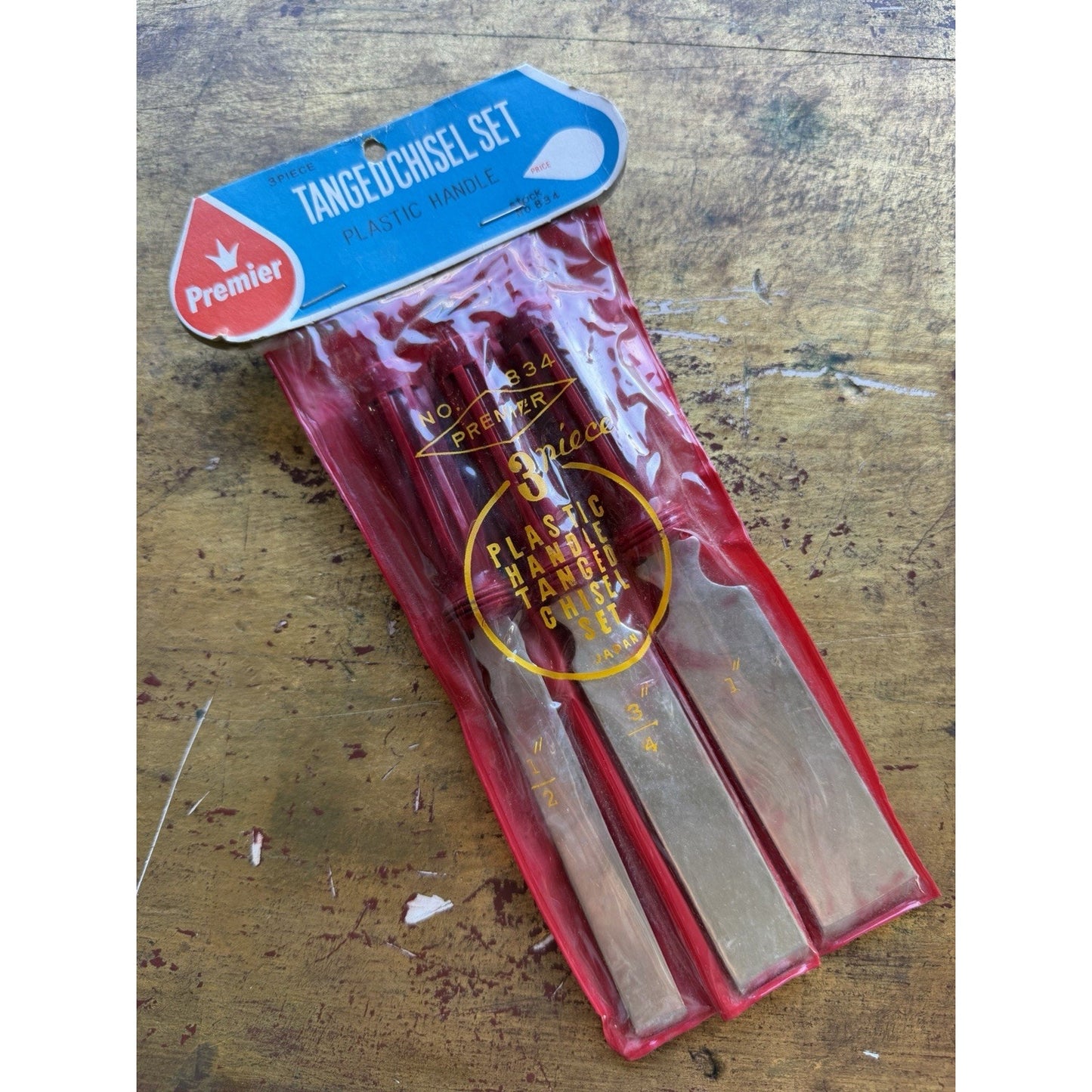 VINTAGE *NEW* 1960's Premier 3-Piece Tanged Chisel Set