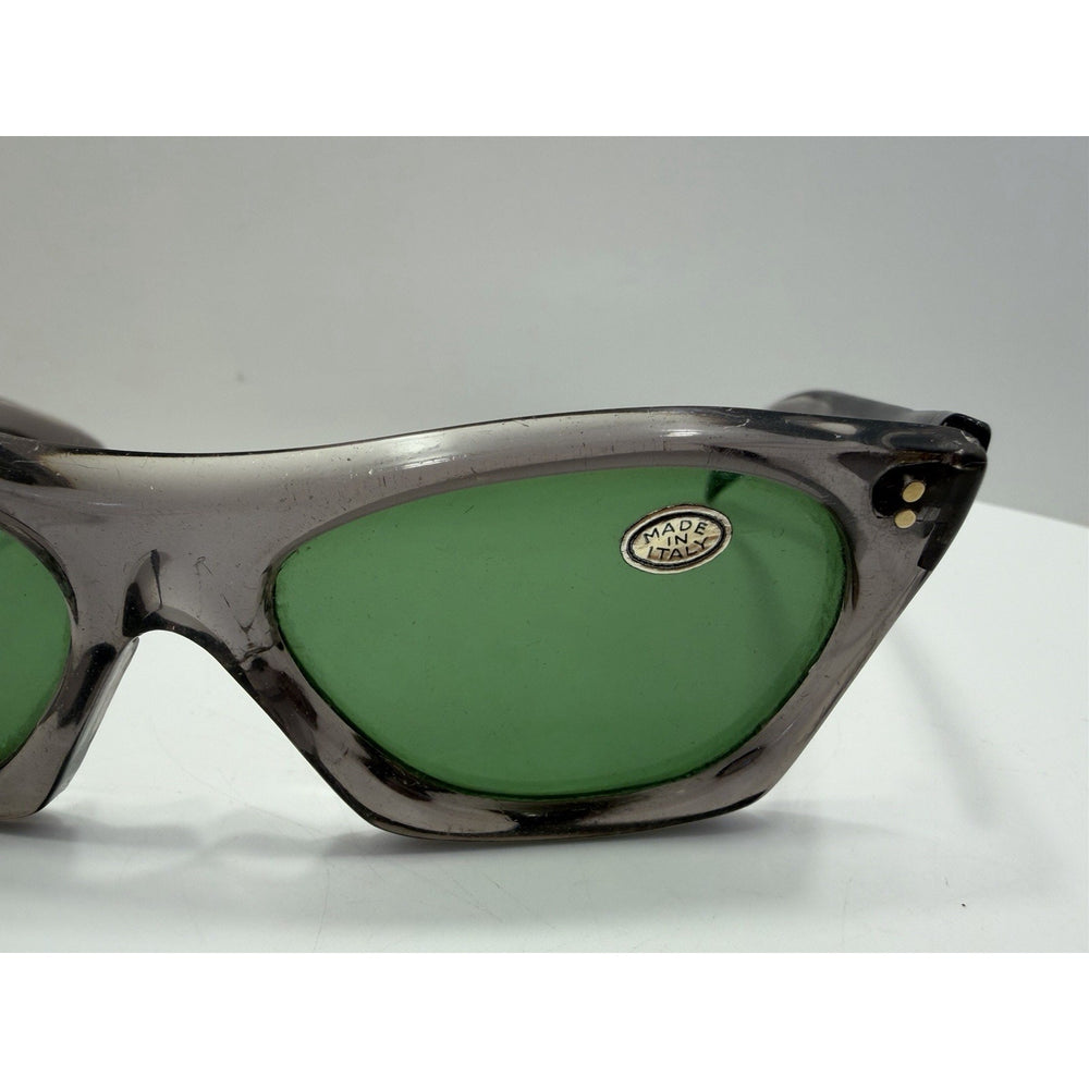 VINTAGE *NEW* 1970's Glam Unisex Sunglasses Gray Square Frame/Green Lens ITALY