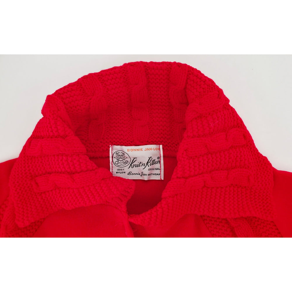 VINTAGE *NEW* 1960's Red Collared Women's Sweater w/Buttons 100% Nylon Size 38