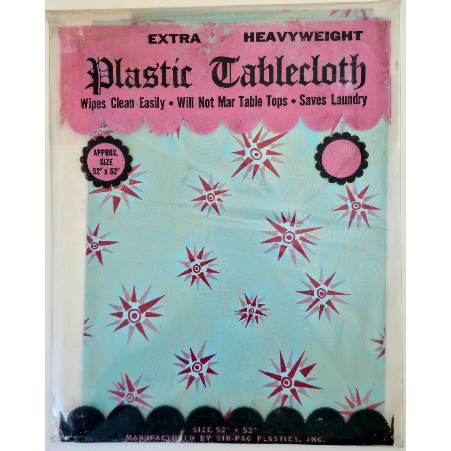 VINTAGE *NEW* 1960's Heavyweight Plastic 52" X 52" Tablecloth USA