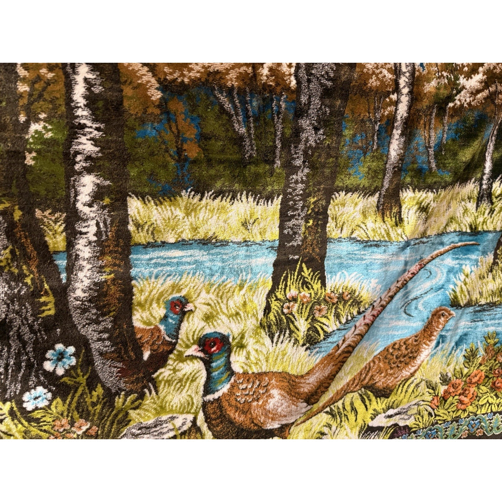 VINTAGE *PRISTINE* 1960's The Covey Of Quail Moroccan Velvet Tapestry
