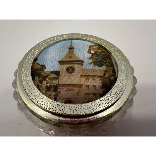 VINTAGE *NEW* 1950's Old Master Silk Printed Silk Light Tower Trinket Box