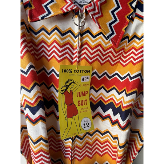 VINTAGE *NEW* 1960's Chevron Print Romper with Belt Size 12 (Fits like 4-6)