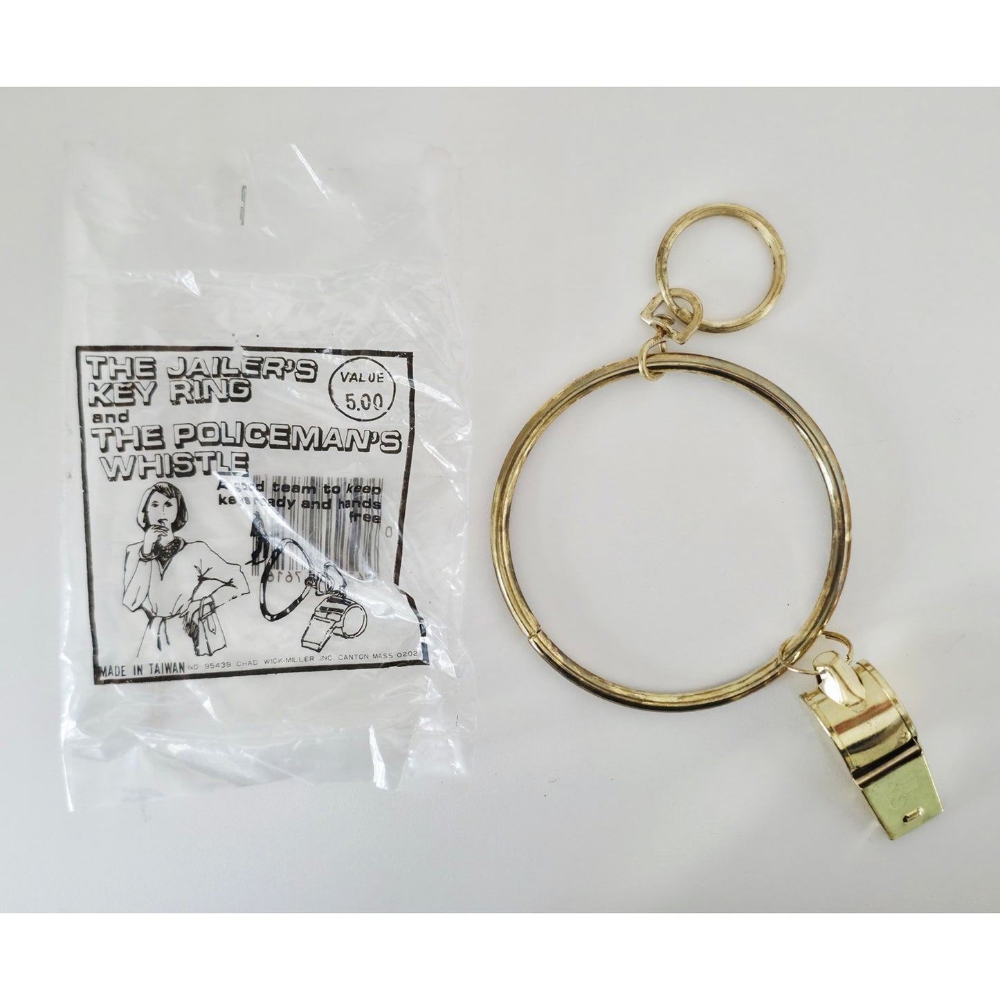 VINTAGE *NEW* 1970's The Jailers Keyring and Policeman's Whistle Brass Keychain