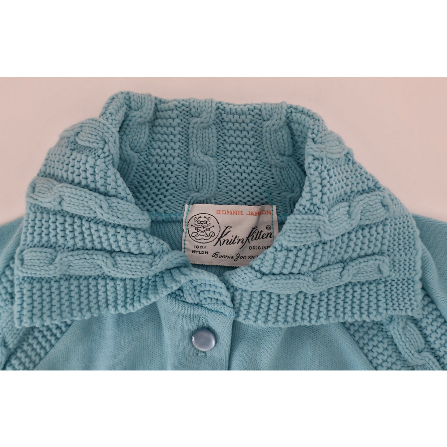 VINTAGE *NEW* 1960's Women's Light Blue  Sweater w/Collar 100% Nylon Size 38