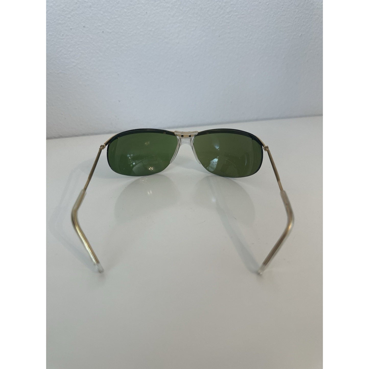 VINTAGE *NEW* 1970's Gold-Rim Green Lens with Clear Bridge Sunglasses