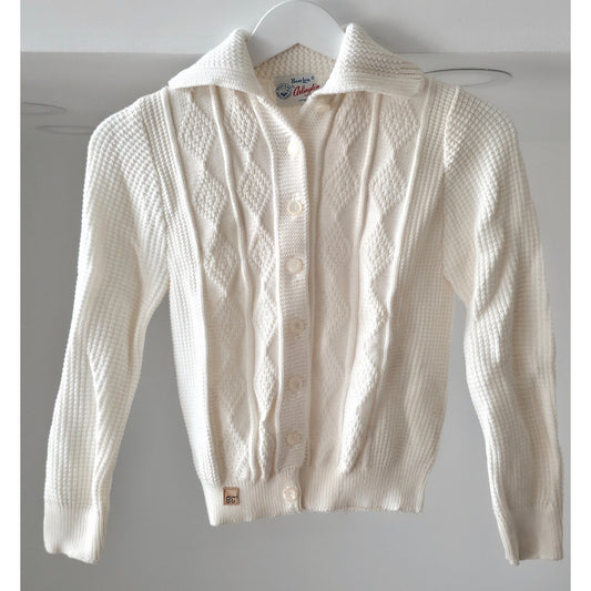 VINTAGE *NEW* 1960's Ban-Lon Women's White Collared Button Down Sweater Size M (38)