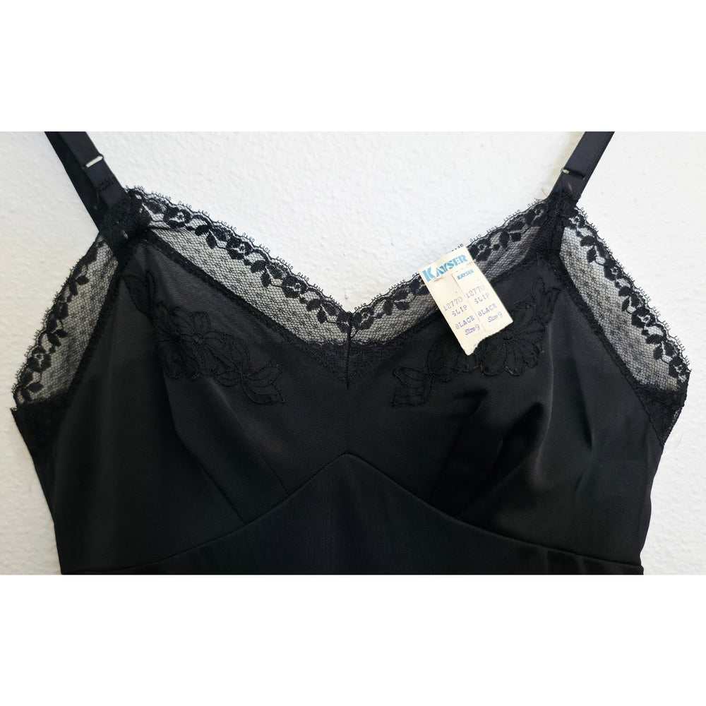 VINTAGE *NEW* 1960's Kayser Women's Black with Lace Slip Dress Size S