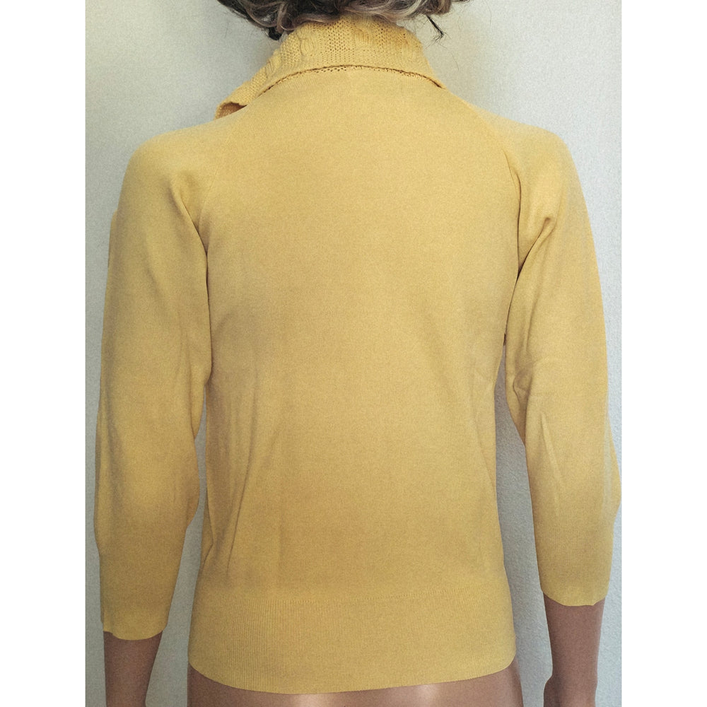 VINTAGE *NEW* 1960's Knit'n Kitten Women's Yellow Collared Sweater Size M