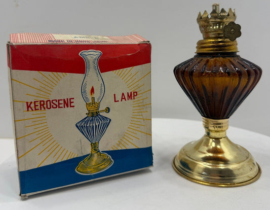 VINTAGE *NEW* 1950's Smoky Brown Glass Kerosene Oil Lamp