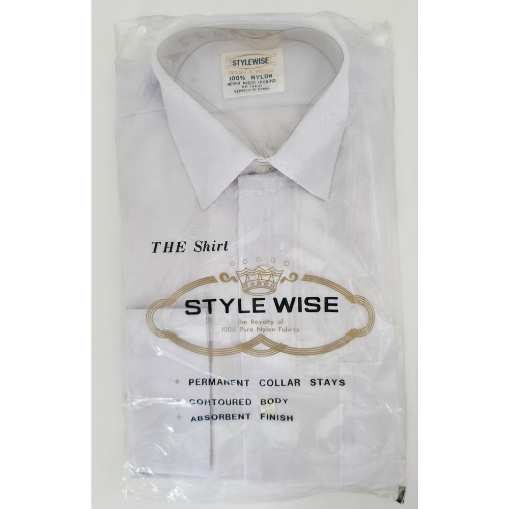 VINTAGE *NEW* 1960's STYLEWISE Light Gray Men's Shirt 100% Nylon Size 14-33