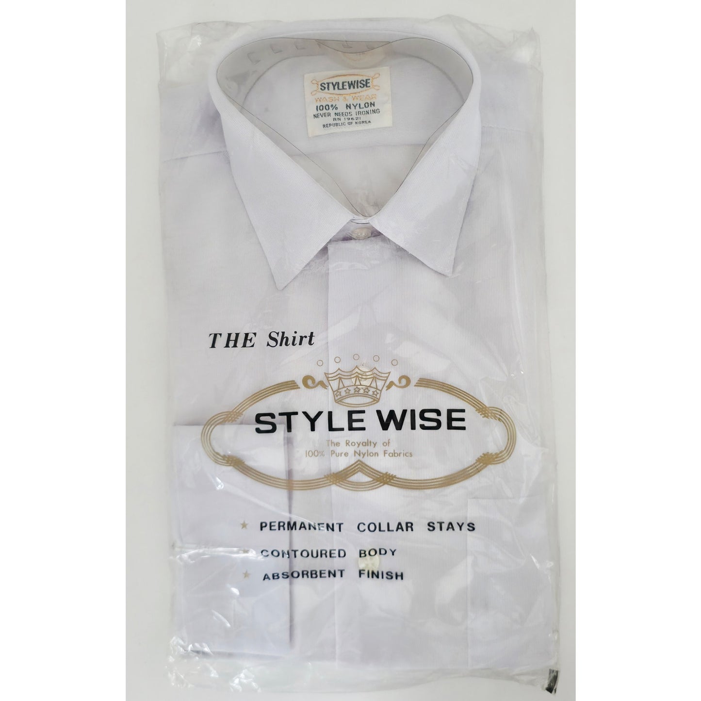 VINTAGE *NEW* 1960's STYLEWISE Light Gray Men's Shirt 100% Nylon Size 14-33