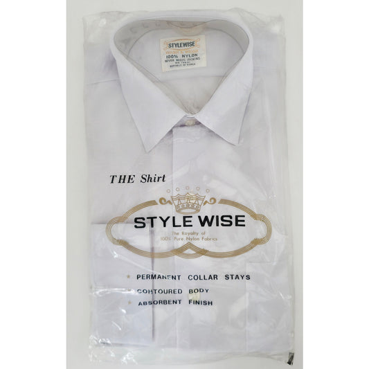 VINTAGE *NEW* 1960's STYLEWISE Light Gray Men's Shirt 100% Nylon Size 14-33
