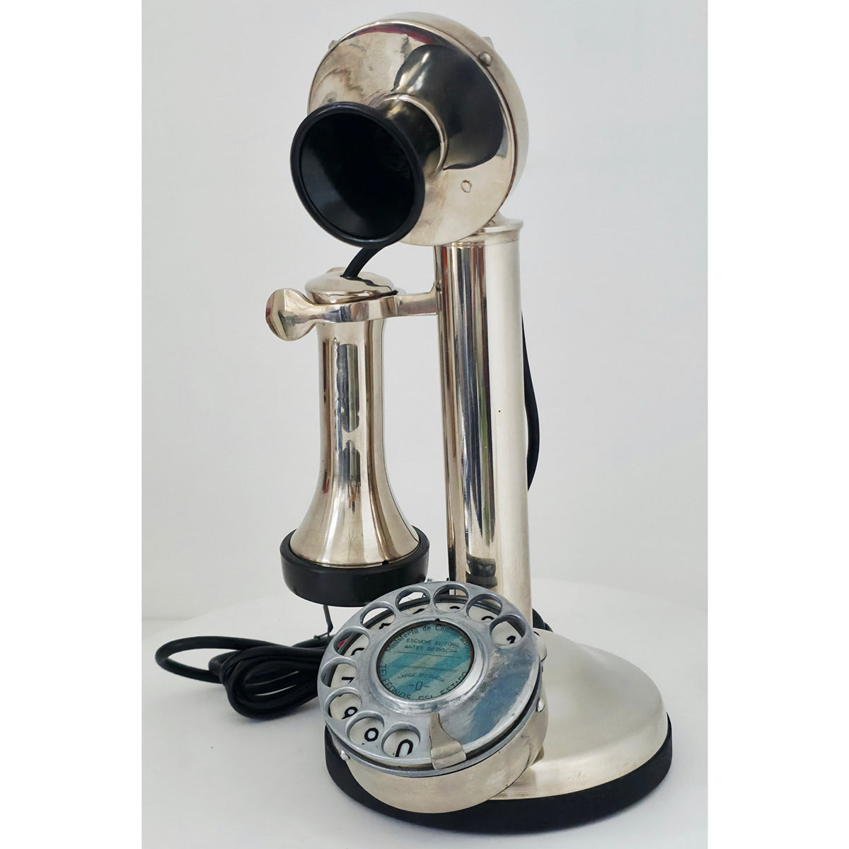 VINTAGE *PRISTINE* 1920's Art Thang Candlestick Rotary Spanish Telephone Restored