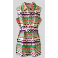 VINTAGE *NEW* 1960's Green & Pink Chevron Print Romper with Belt Size 16 Japan