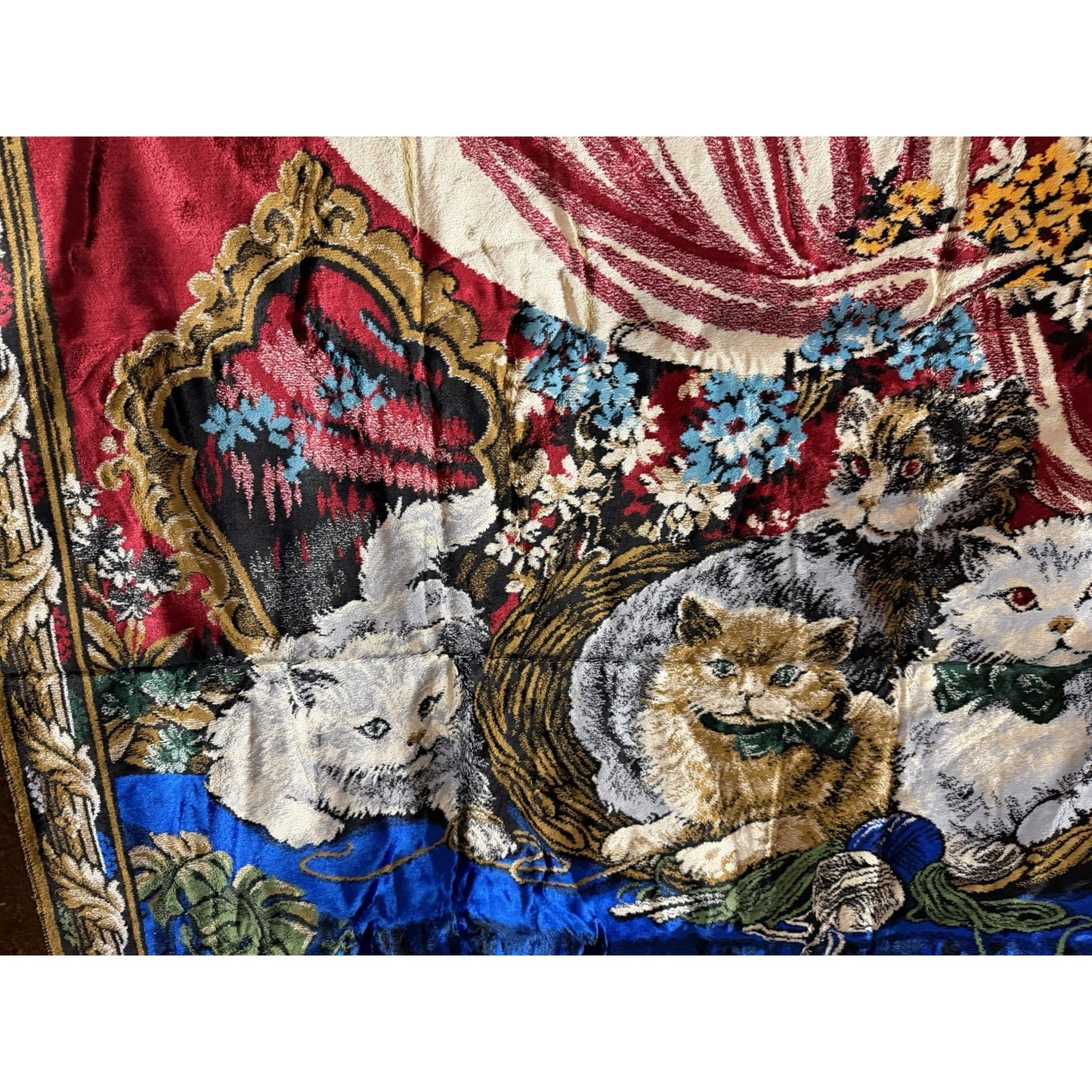VINTAGE *PRISTINE* 1960's Cat Party Italian Velvet Tapestry