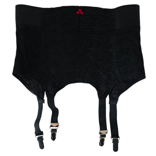 VINTAGE *NEW* 1950's Women's Black Lace w/Red Flower Girdle with Garters Size S