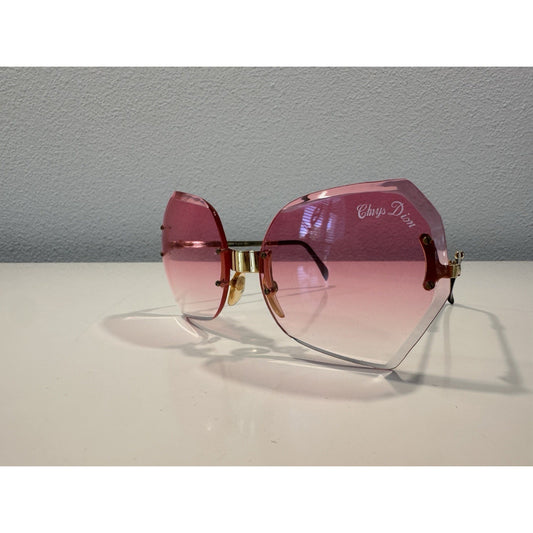 VINTAGE *NEW* 1970's ChrysDior Glam Sunglasses Pink Smoked Glass & Gold