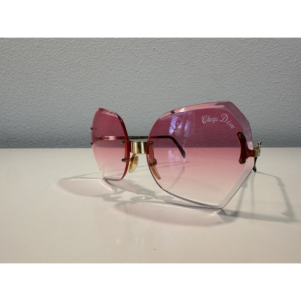 VINTAGE *NEW* 1970's Chrys Dior Glam Folding Sunglasses Gold Frame Pink Lens