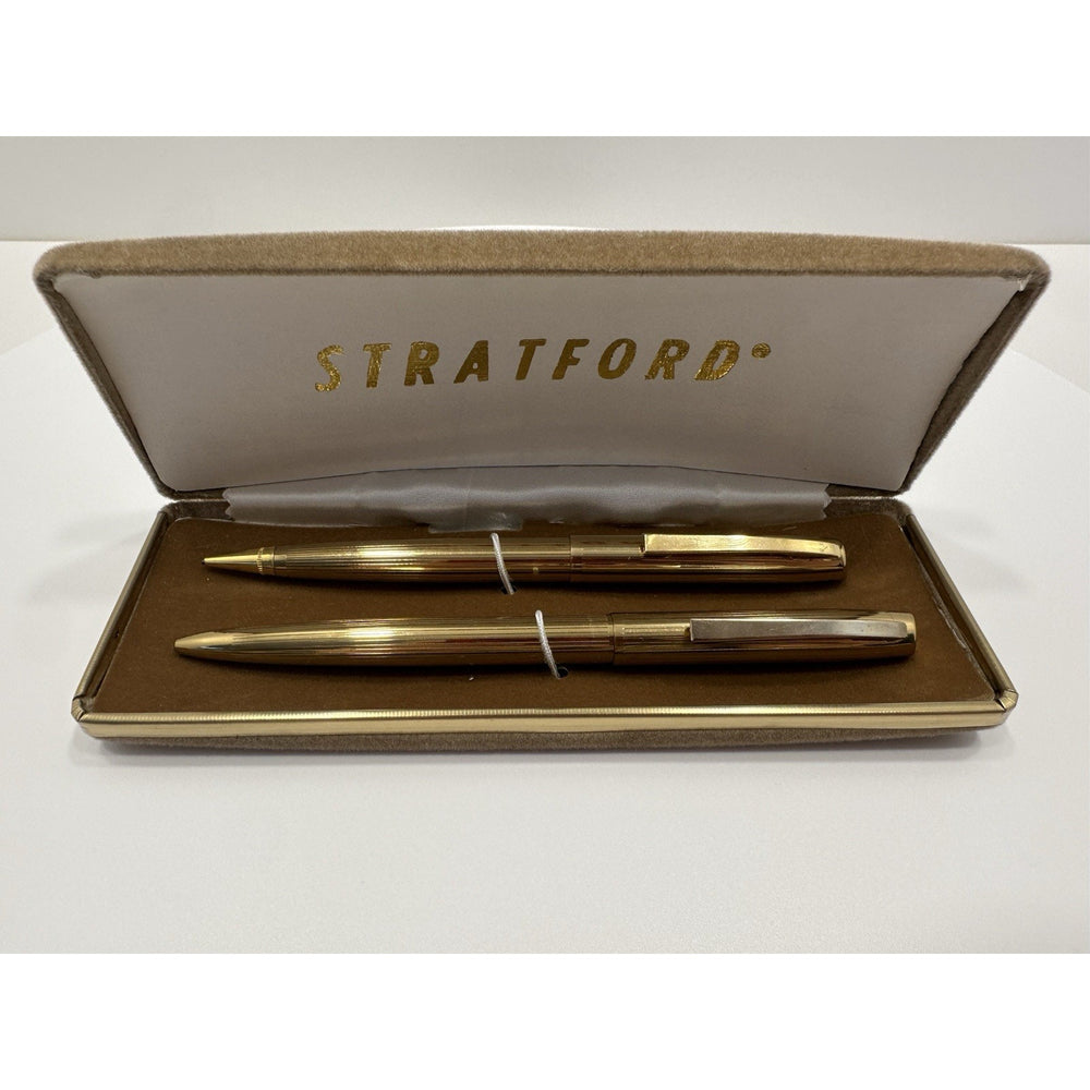 VINTAGE *NEW* Stratford Gold Pen & Pencil Set Ballpoint & Mechanical in Case