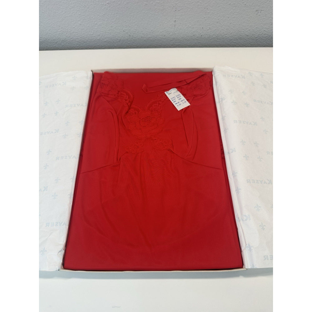 VINTAGE *NEW* 1960's Kayser Slip Real Red Size 36 100% Nylon w/ Lace Trim