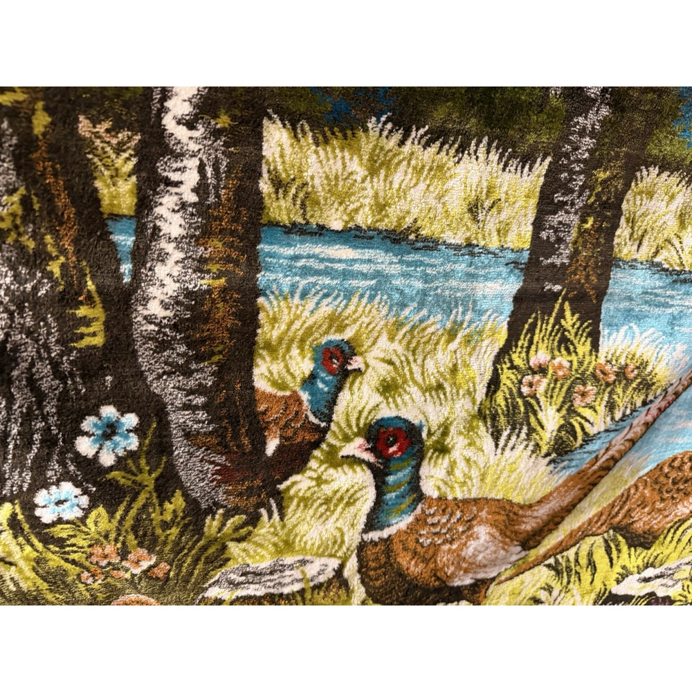 VINTAGE *PRISTINE* 1960's The Covey Of Quail Moroccan Velvet Tapestry