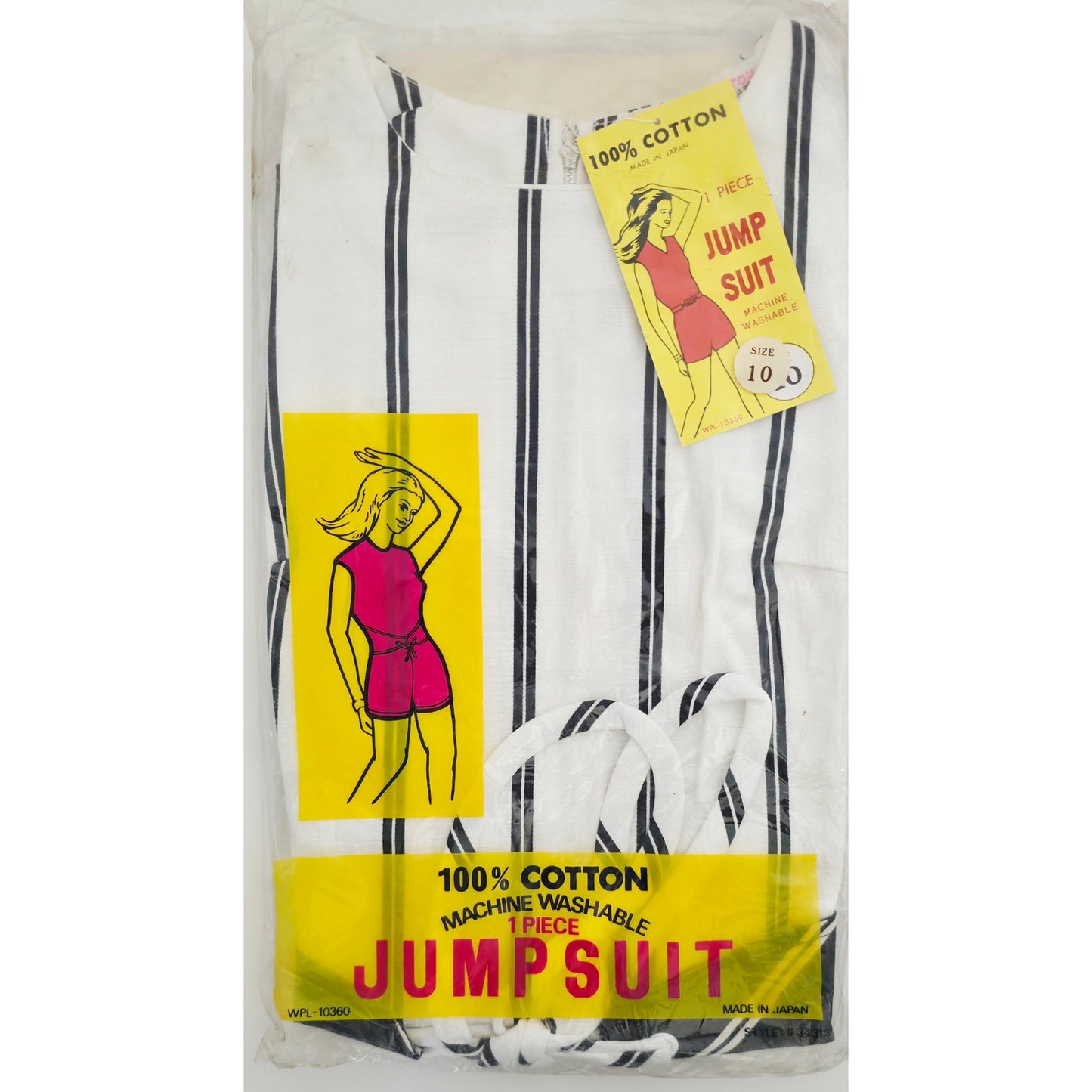 VINTAGE *NEW* 1960's Black & White Stripe Waist Tie Romper Japan Size 10