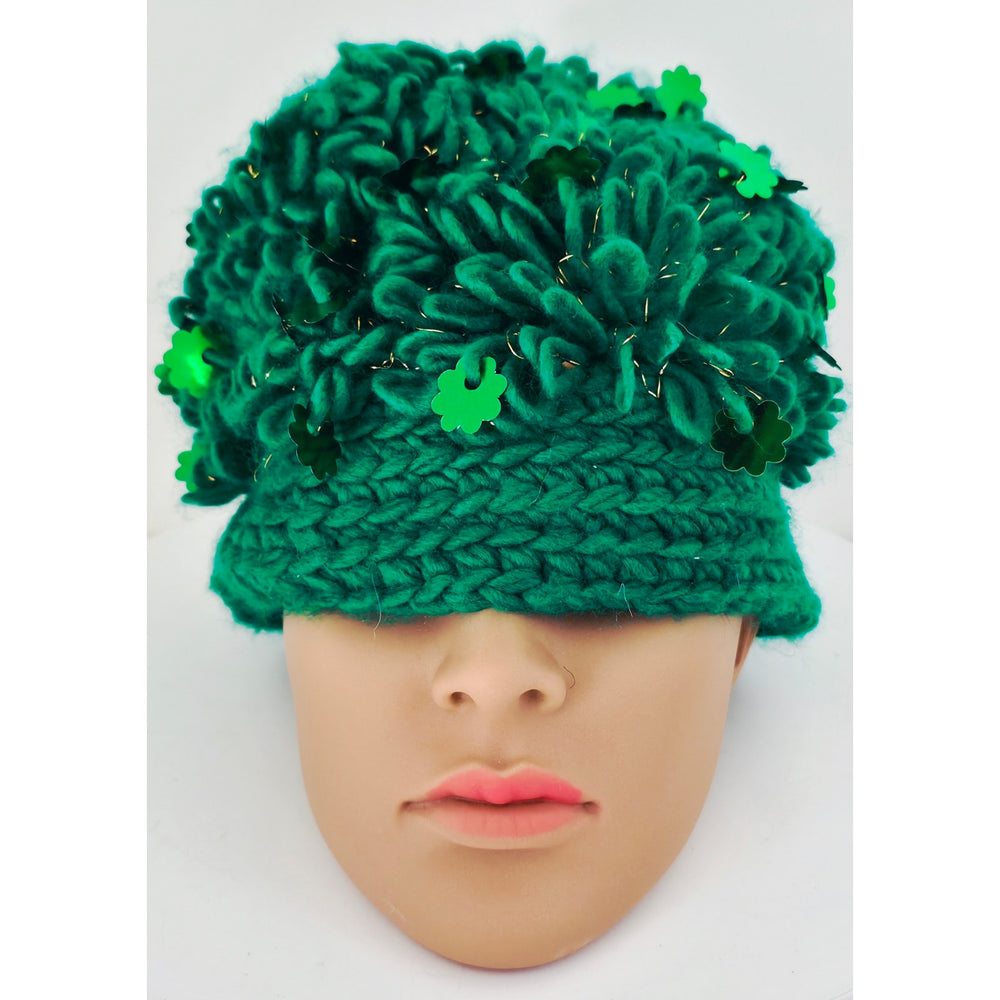 VINTAGE *NEW* 1960's Hand Crochet 100% Acrylic Hat w/Design Green Japan