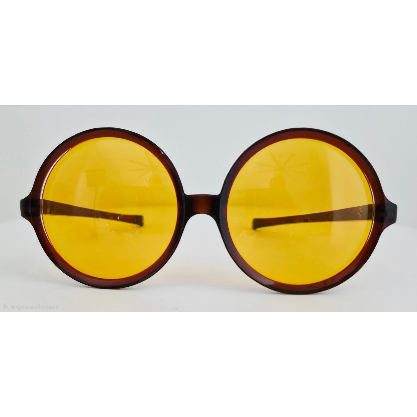 VINTAGE *NEW* 1970's Foster Grant Brown Frame with Yellow Lens Round Oversize Sunglasses