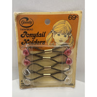 VINTAGE *NEW* 1975 Goody #4688 Small Twin Bead Ponytail Holders Set of 4 Red/Wht