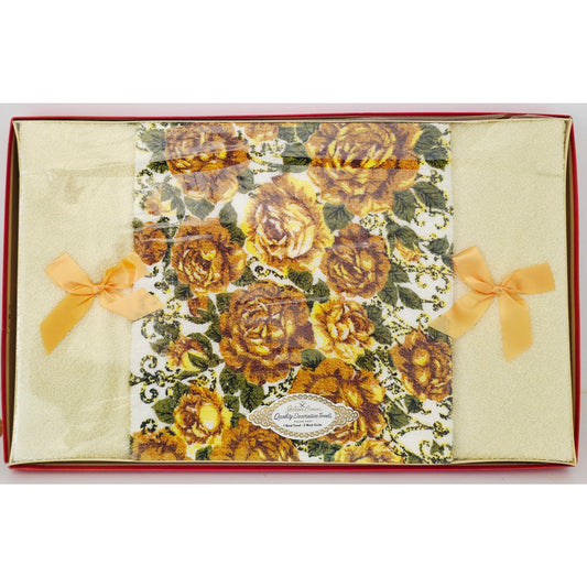 VINTAGE *NEW* 1960's Golden Crown Decorative Guest Towels Yellow with Flowers Set 3