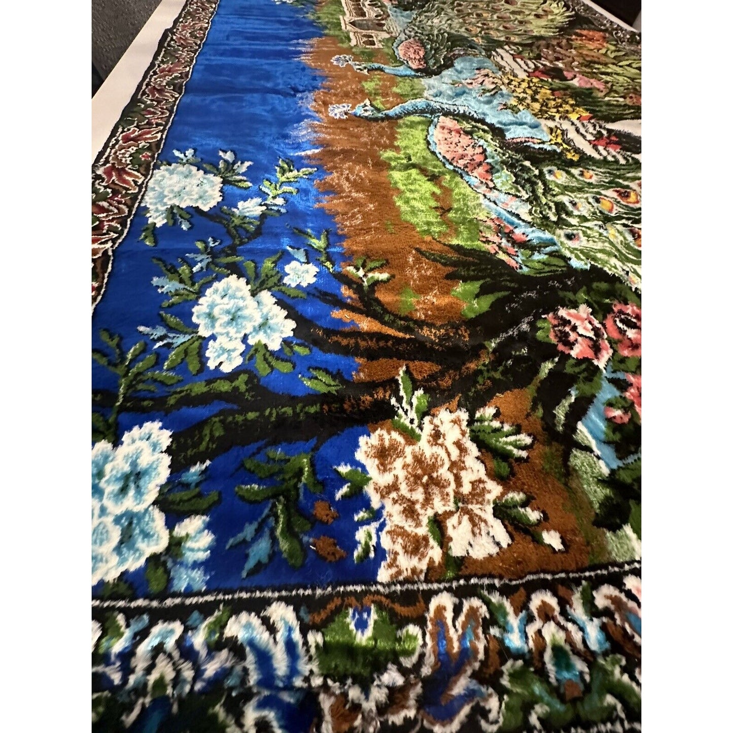 VINTAGE *NEW* 1960's "Pair of Peacocks" Wall Art Rug / Tapestry