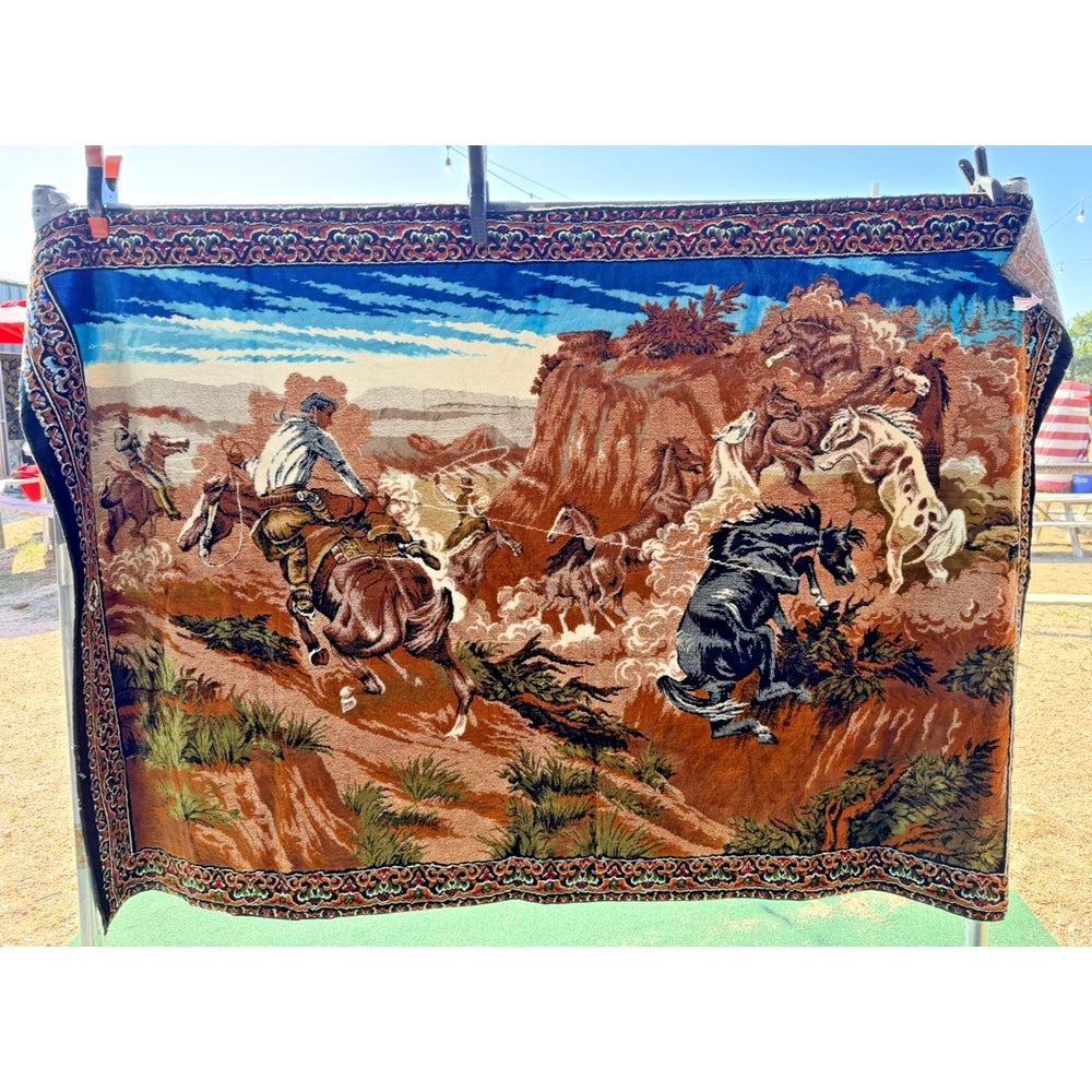 VINTAGE *PRISTINE* 1960's Wild Wild West Lebanese Velvet Tapestry