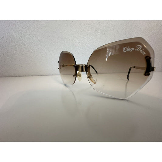 VINTAGE *NEW* 1970's ChrysDior Glam Sunglasses Brown Smoked Glass & Gold