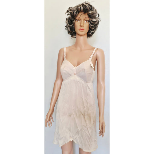VINTAGE *NEW* 1960's Carnival Women's Beige w/Lace Trim Short Slip Dress Size L