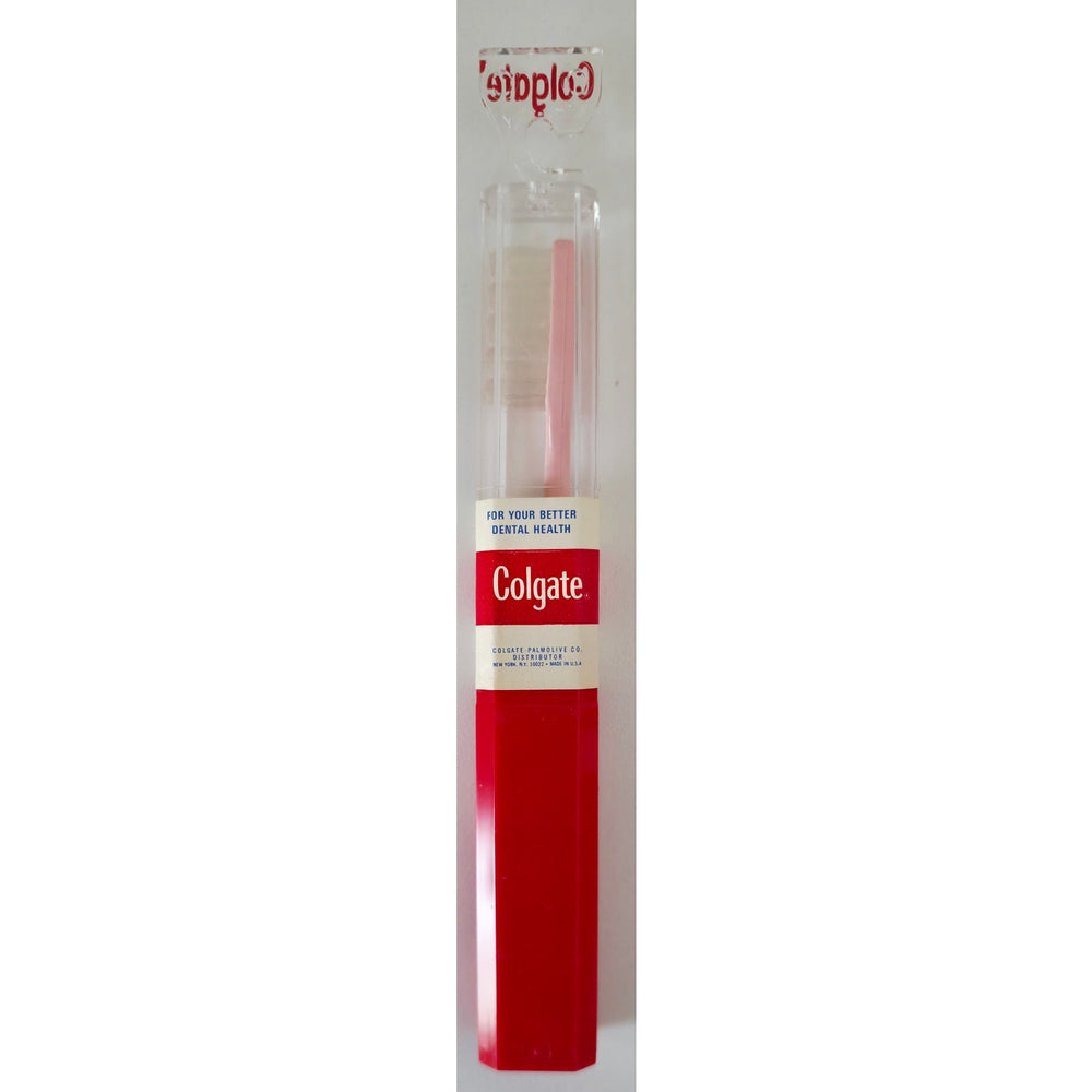 VINTAGE *NEW* 1960's Colgate Medium Bristle Toothbrush - Pink