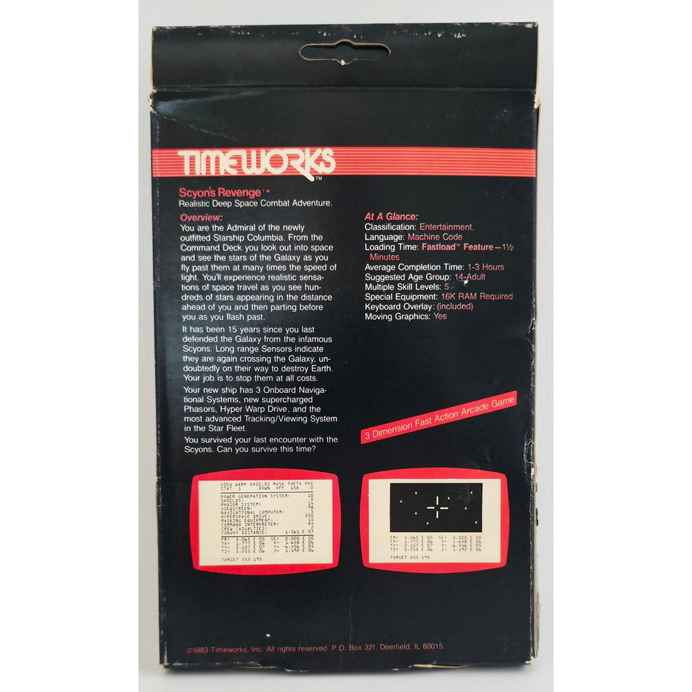 Timeworks Sinclair 1000 1983 Scyon's Revenge Game NOS Sealed Dealer Stock