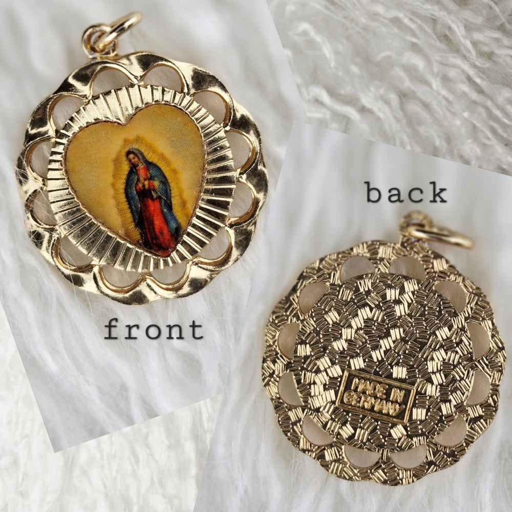 VINTAGE *NEW* 1950's Madonna Gold-Toned Religious Pendant 1.25" Germany