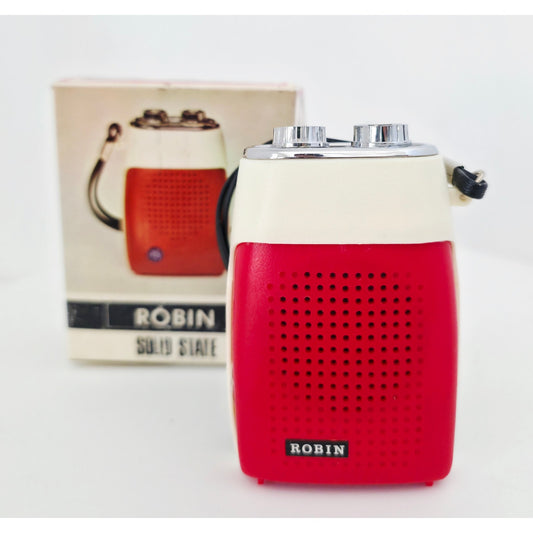 VINTAGE *NEW* 1960's ROBIN AIE-741 Red and Black Solid State Micro Transistor Radio
