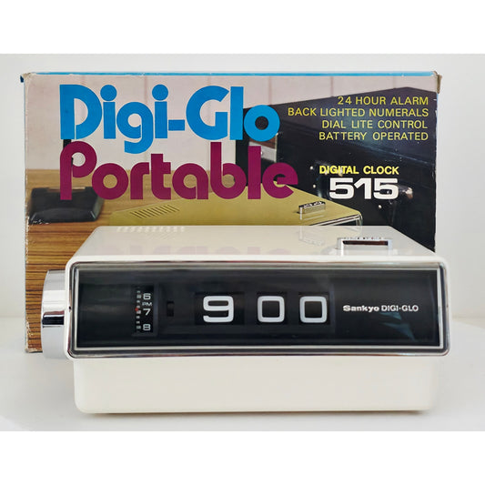 VINTAGE *NEW* 1970's Sankyo Digi-Glo 515 White Portable Alarm Clock Japan